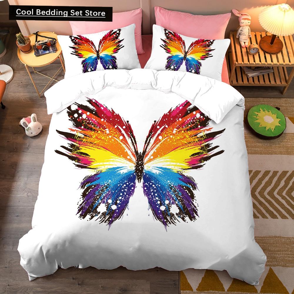 Colorful Beautiful Butterfly Bedding Set Flying Animal Duvet Cover Set Pillowcase Soft Polyester Comforter Set for Women Girls