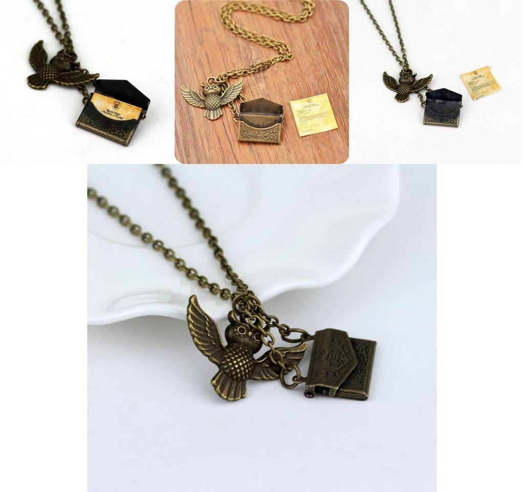 Harry Potter Vintage Kupfer Eule mit Zulassungsbrief Anhänger Medaillon Halskette für Gothic-Mode-Fans