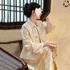 Plus Size Women's Luxury Tang Suit: Satin Frog Button Jacket & Skirt Set