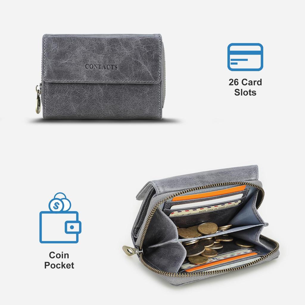 CONTACT'S Genuine Leather Women Wallets Short Bifold Wallet With Coin Purse Card Holder Small Money Bag