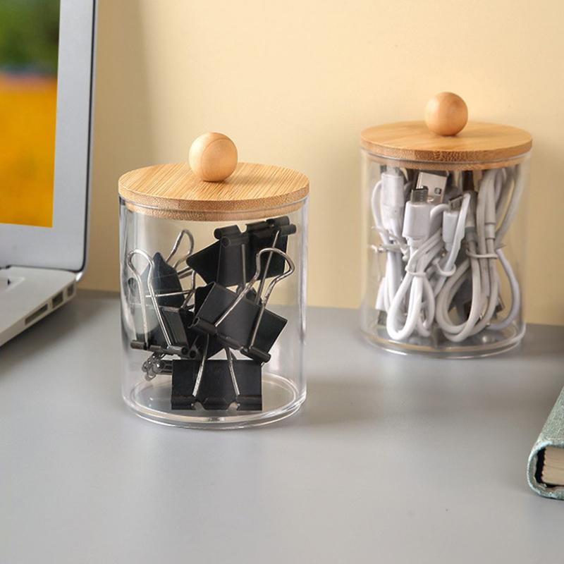 Halterspender mit Bambusdeckeln, transparente Acryl-Badezimmergläser mit Tablett, Wattestäbchen-Aufbewahrungsspender, wiederverwendbar