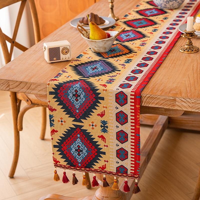 Bohemian Table Runner American Retro Polycotton Jacquard Tablecloth, Long Rectangular Farmhouse Dining Table Decor Bohemian Coffee Table Cover