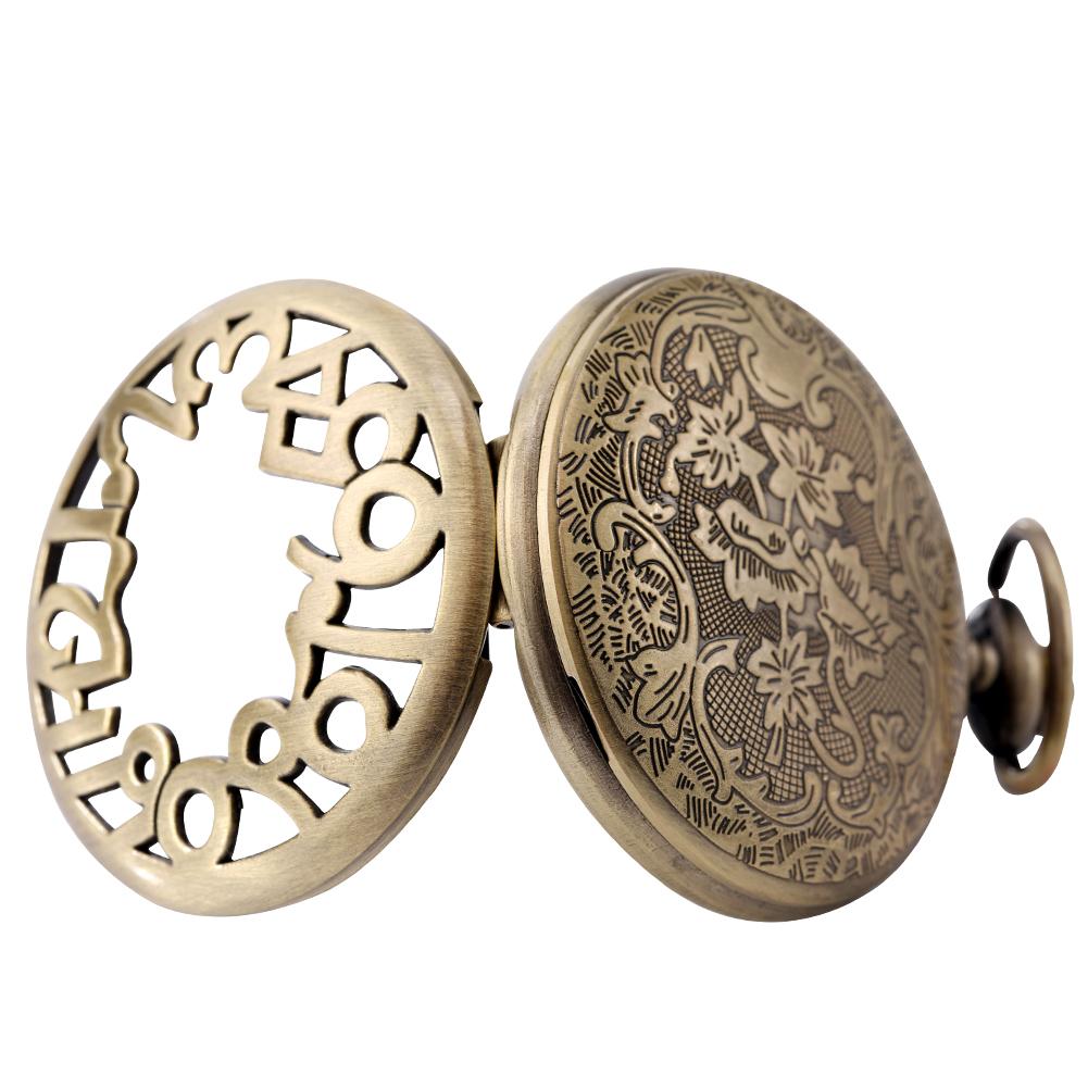 Vintage Bronze Hollow Number Pocket Watch Quartz Necklace Pendant Clock Vintage Timepiece Gift for Collectors