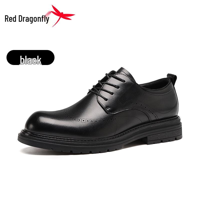 Red Dragonfly Men's Genuine Leather Formal Brogue Derby Shoes for Business, Wedding, and Groom.