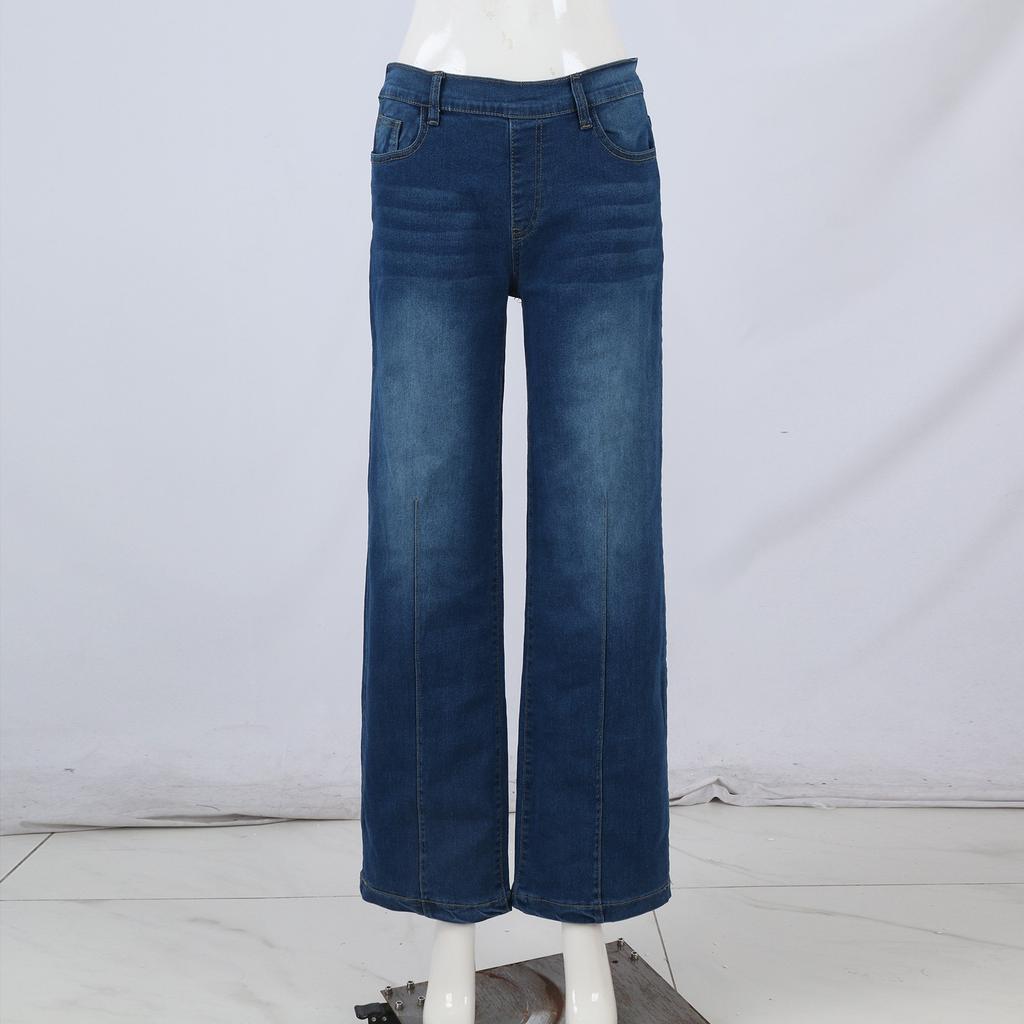 Women's Fashion Color Versatile High Waist Pocket Side Zipper Straight Leg Jeans