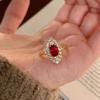Vintage Medieval Pigeon Blood Ruby Horse Eye Ring Female Oval Micro-Set Sparkling Diamond Court Ring