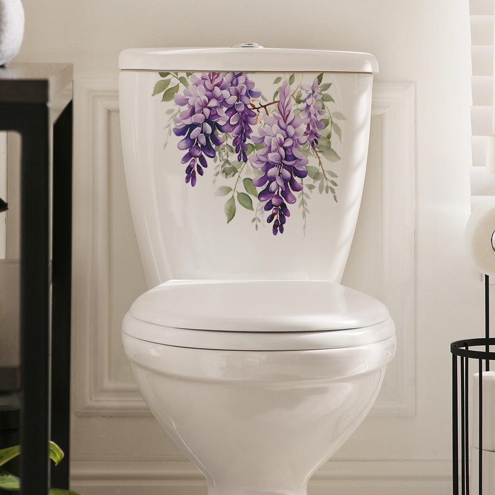 Elegant Purple Vine with Leaves and Flowers Toilet and Wall Sticker Set Waterproof Self-Adhesive Removable Decal for Bathroom WC Home Decor