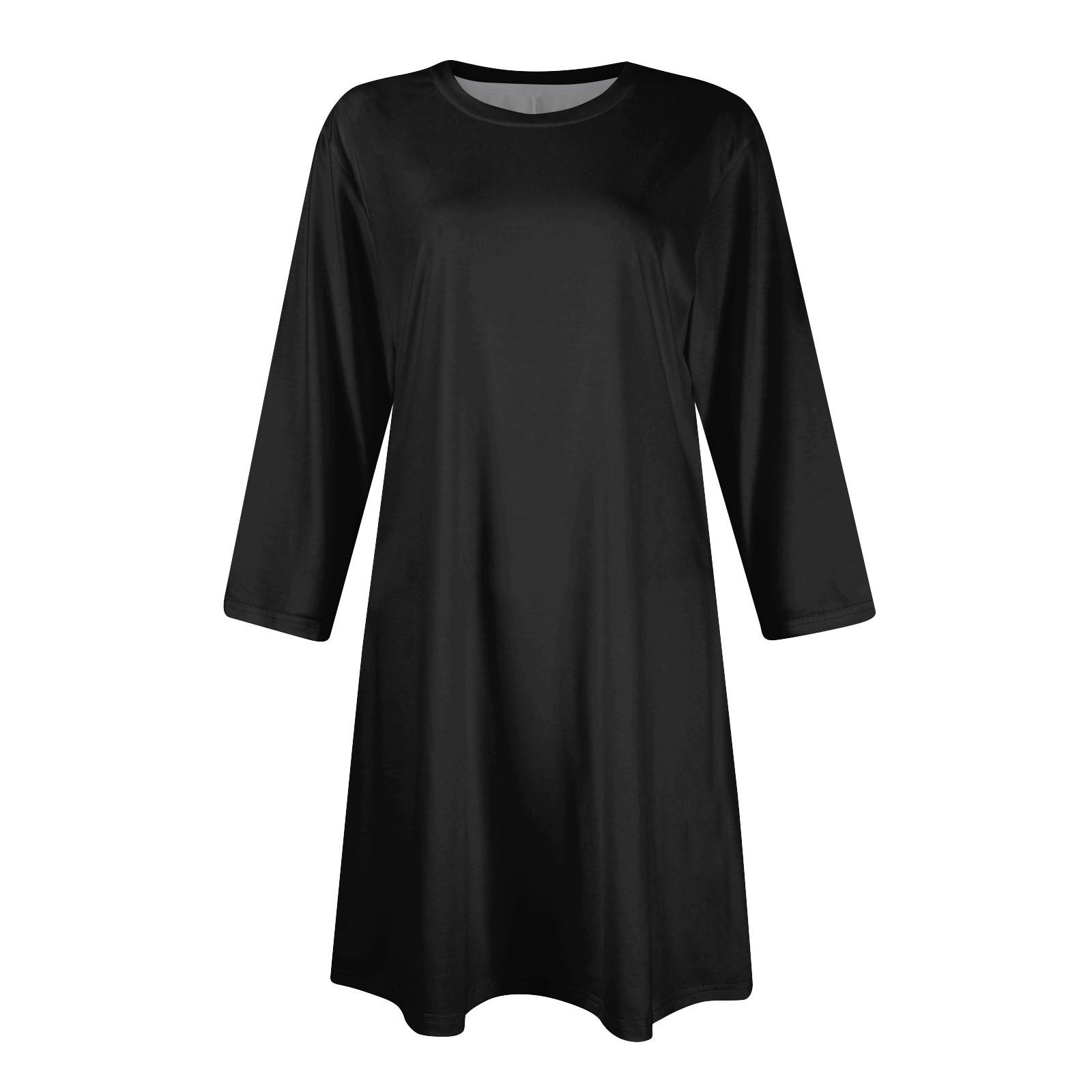 Женское модное повседневное однотонное короткое платье с круглым вырезом и рукавом — фото 4