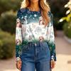 Women's Fashion Casual Slit Hem Round Neck Long Sleeve Loose Christmas Printed T-Shirt Ladies Top