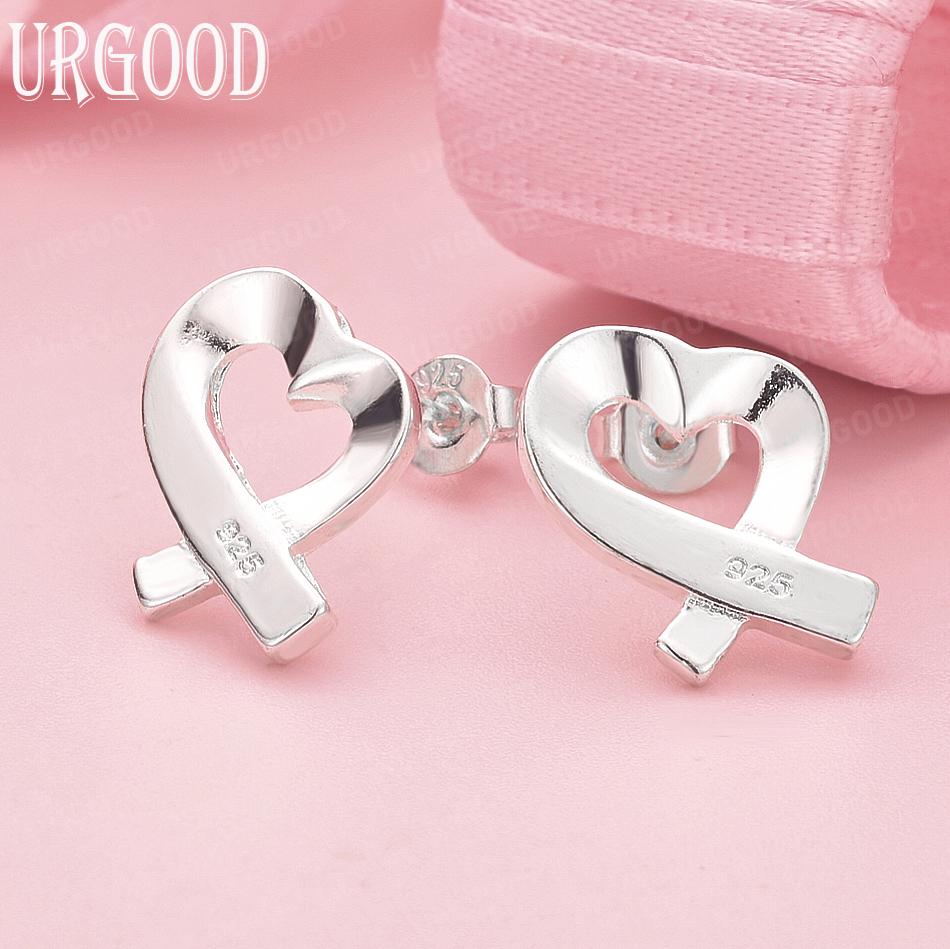 

925 Sterling Silver Heart Shape Pierced Earrings Fashion Wedding Jewelry