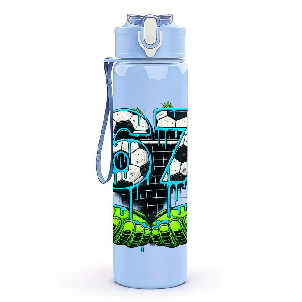 1PC 677 Soccer Green Leaf Badge Print 750ml Color Plastic Sports Water Bottle Leakproof Flip Straw Lid Suitable for Sports Office Home Use