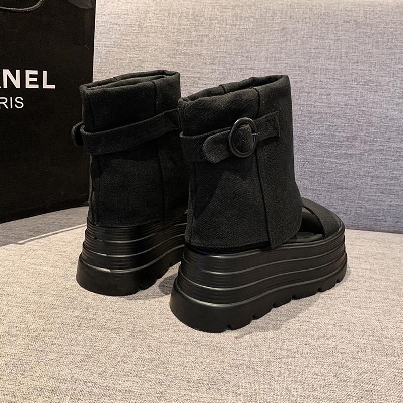 Fashion Summer Gladiator High top Sandals 8 cm Wedge Heel New 2025 Designers Women Denim Canvas Flip Flop High Platform Casual Sandals