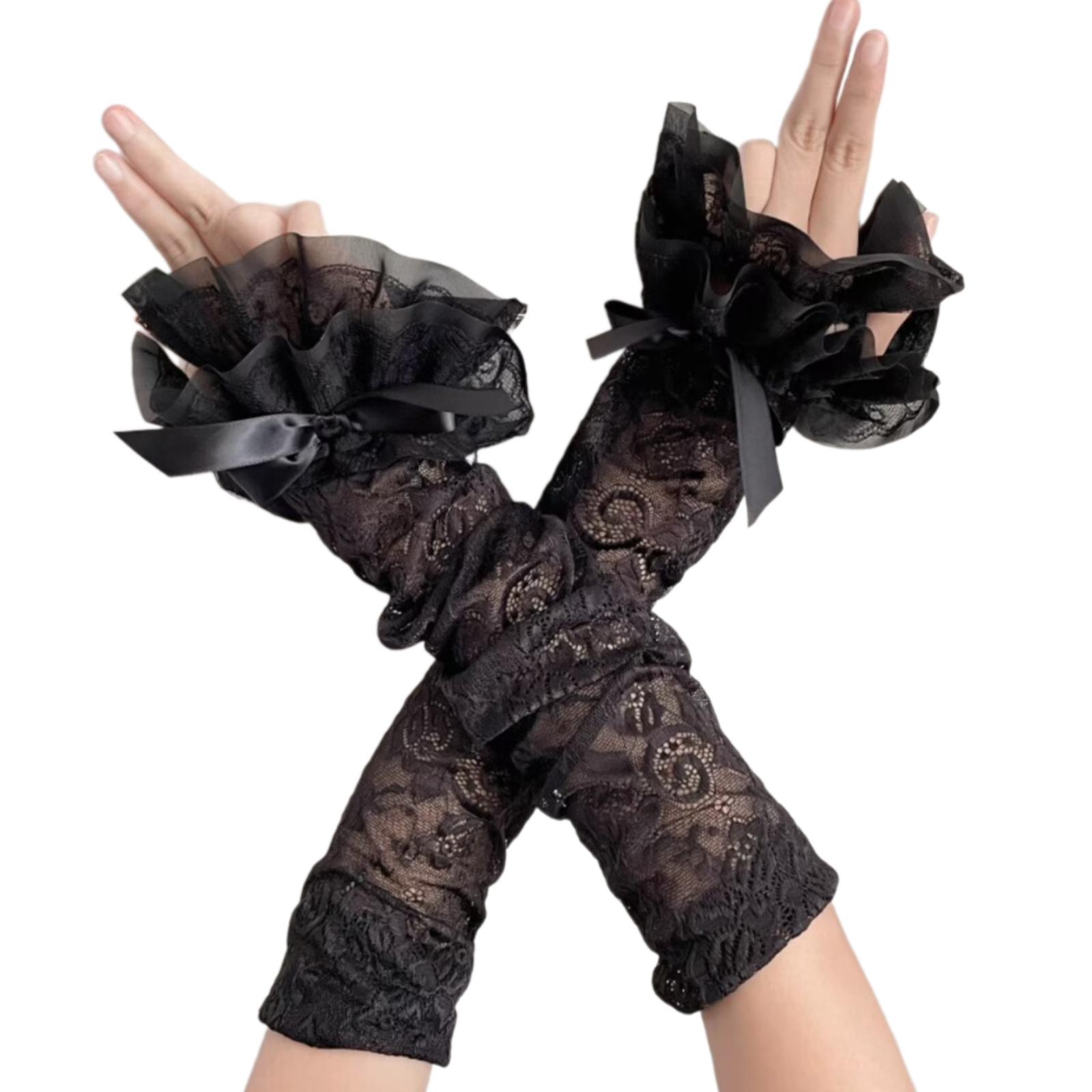 

Женские перчатки для запястья в стиле субкультуры, изящные перчатки для утепления запястий, кружевные перчатки без пальцев для вечеринки на Хэллоуин чёрный