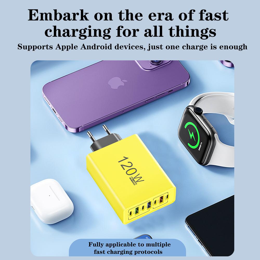 USB C Charger 120W Multi Ports Fast Charging Type C Phone Power Charger For iPhone Samsung Xiaomi  EU/US Plug Wall Charger