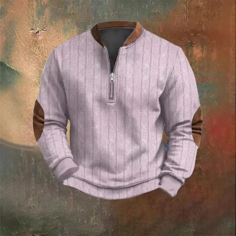 New European American Autumn Winter Men's Printed Half-zipper Sweatshirt Spliced Long-sleeved Casual Versatile Top