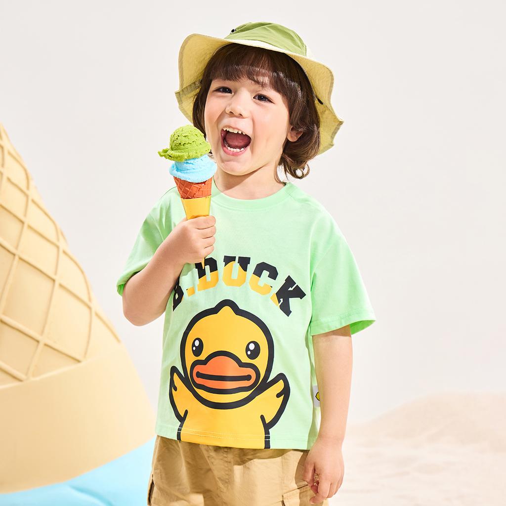 B. Duck Little Yellow Duck Children's Cartoon Cute Top for Boys and Girls Daily Cotton Short Sleeves