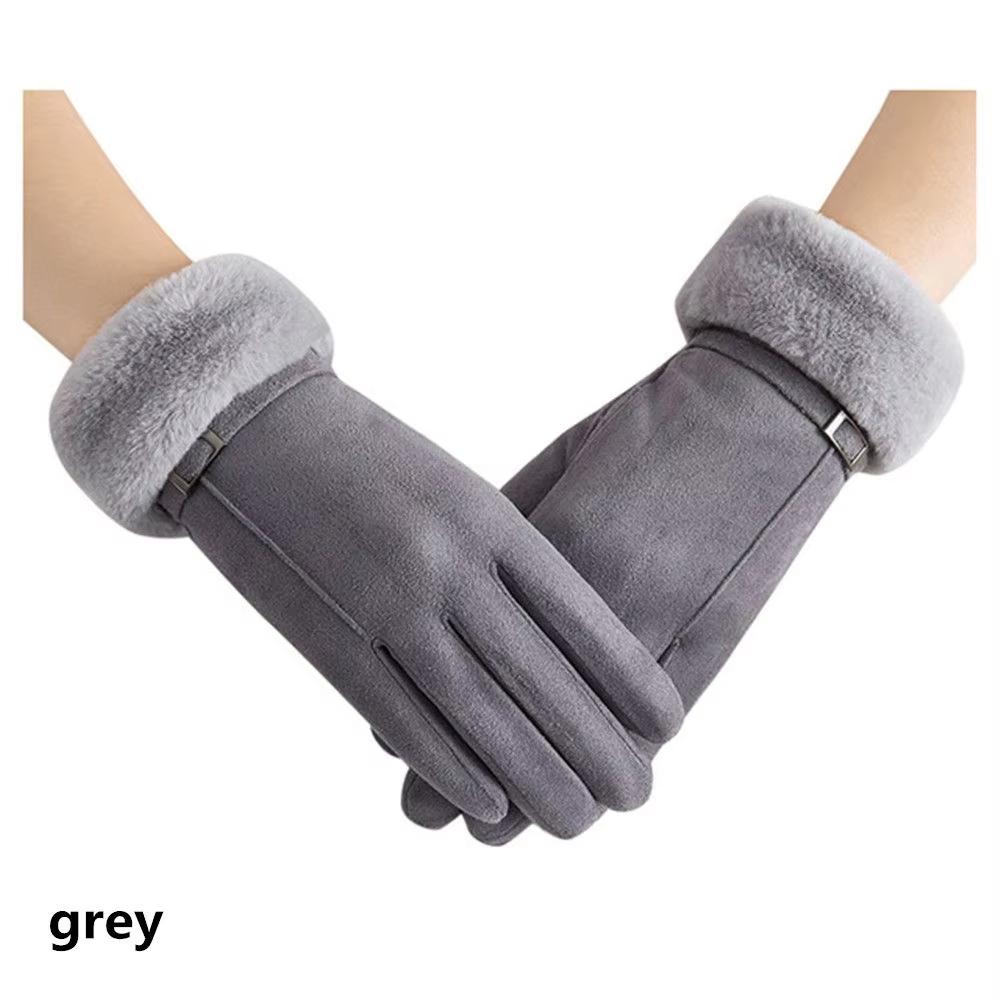 Winter Plus Velvet Candy Color Windproof Faux Fur Gloves Ski Driving Gloves Cashmere Mittens Touch Screen
