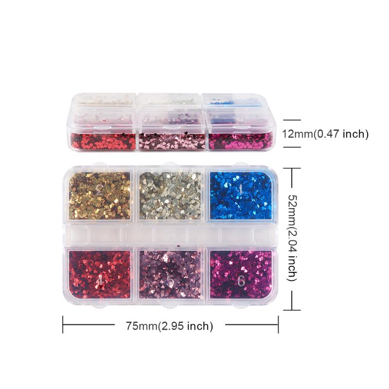 

6 Grids 1mm Mini Laser Heart Nail Glitter Nail Decoration Accessories Sparkling Nail Charms Supplies Nail Art DIY Manicure Tools