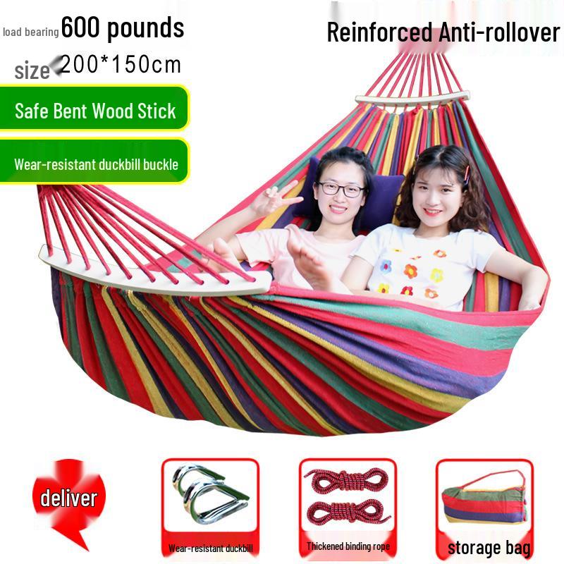 Anti-Rollover Outdoor Canvas Hammock for Adults - Single/Double Sizes