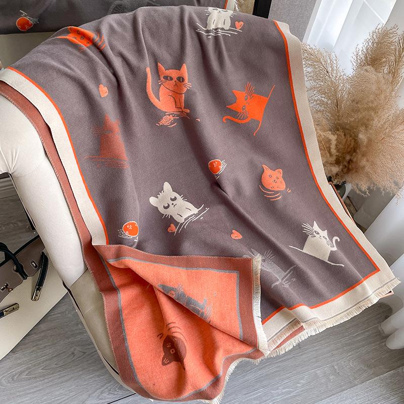 Korean Version Of Fashionable Versatile, Sweet And Cute, Small Fresh And Warm Jacquard Fringed Warm Cashmere Scarf Cover