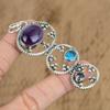 Sterling Silber Ovaler Natürlicher Afrikanischer Amethyst Schweizer Blautopas Modischer Anhänger