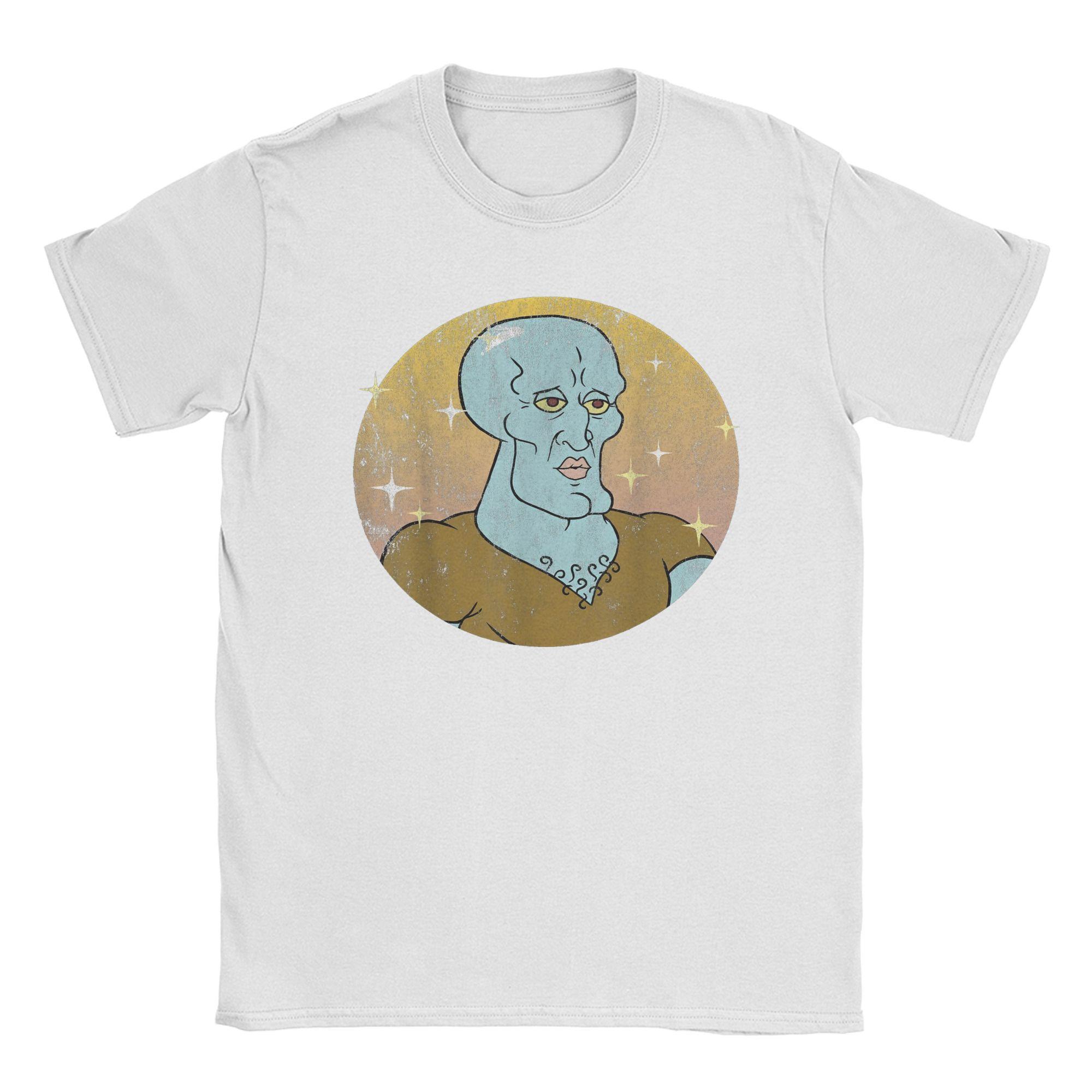 

Футболка с изображением красивого Сквидварда из мультфильма «Губка Боб» и «Портрет Квадратных Штанов» для мужчин из чистого хлопка с круглым вырезом и коротким рукавом, летняя футболка S белый