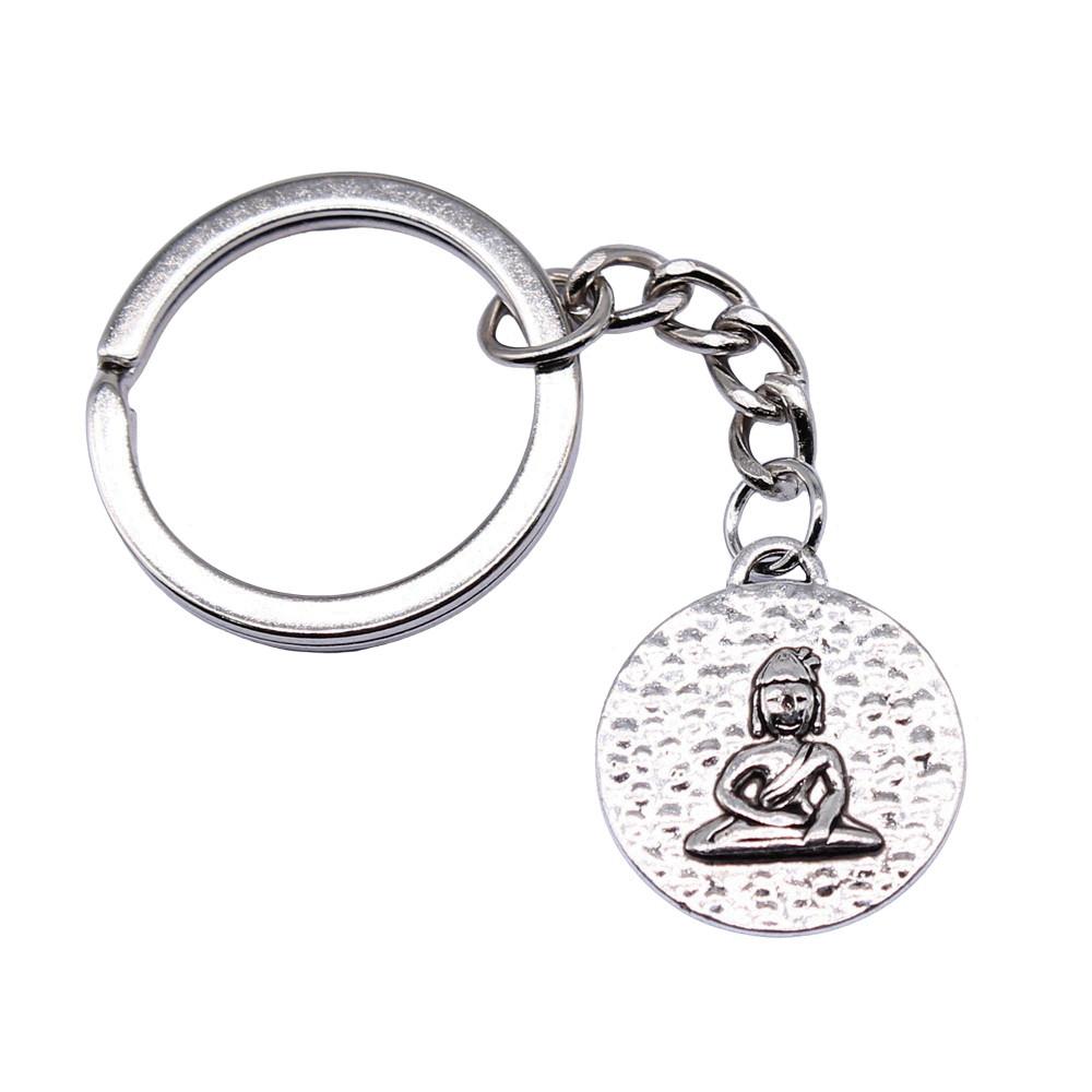 Buddha Statue Charm Keychain Buddhism Amulet Pendants Key Holder 28mm Ring