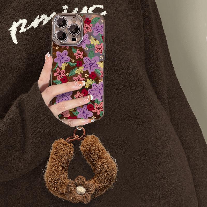 Graffiti flower plush lanyard for apple 17 mobile phone case mate80promax autumn and winter 16 high-value girls