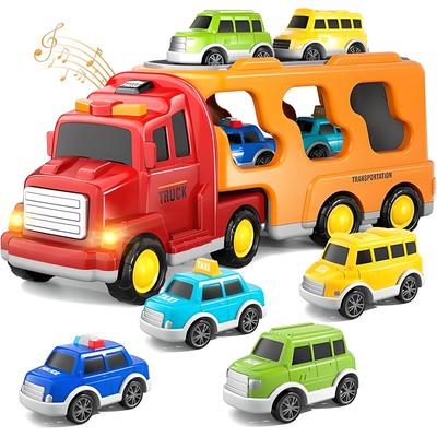 HIWO Construction Vehicle Toy Miniature for Boys and Girls Ages and Includes Carrier and Lights and Indoor Birthday Christmas Available In and Blue