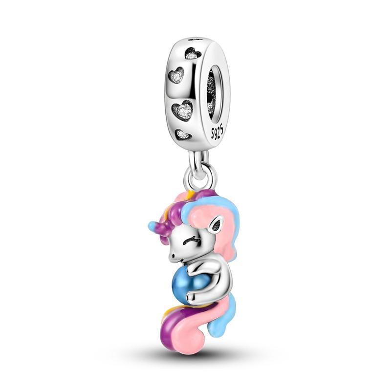 Copper Charms Penguin Unicorn Carousel Pendants Fit Original Pan Bracelet Beads Diy For Jewelry Making