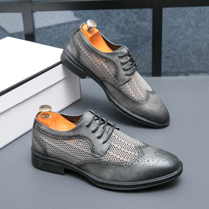 

2024 Новые сетчатые дышащие летние кожаные туфли бизнес-класса, туфли-броги с резьбой, модельные туфли в стиле ретро, модные туфли на шнуровке 40 серый