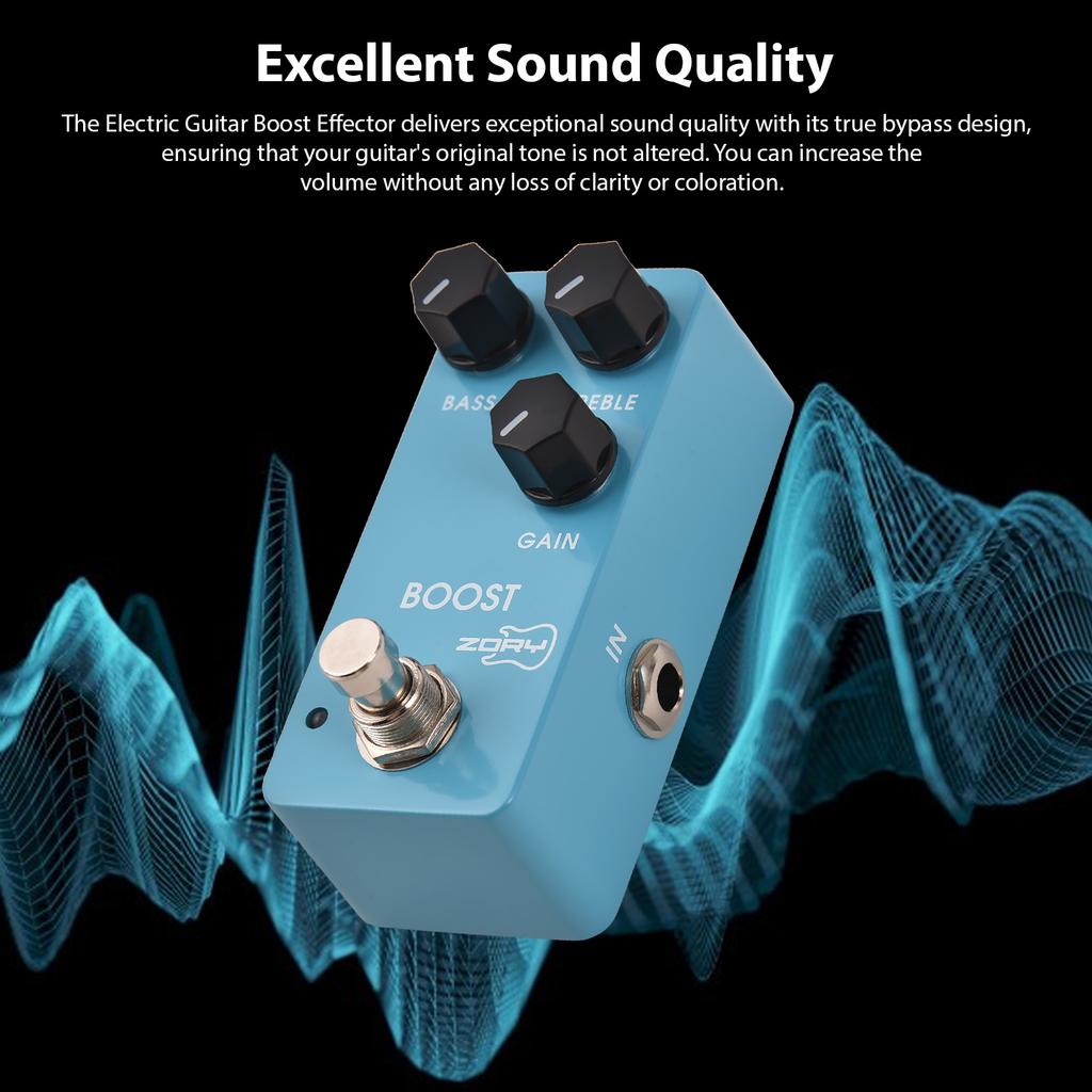 ZORY Guitar Boost Effects Pedal BASS/TREBLE/GAIN 2-Band EQ Control DC 9V 6.35mm Input/Output