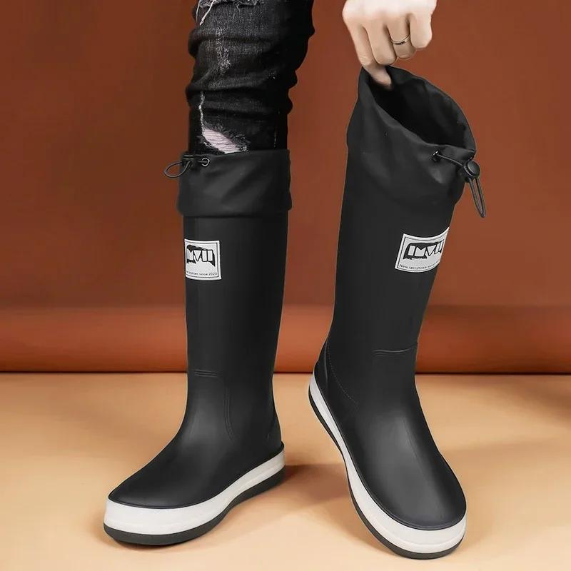 Módní pánské boty do deště Zvýšené sametové boty šéfkuchař Pracovní obuv Boty na mytí auta Boty do deště Móda odolná proti opotřebení Neklouzavá obuv do vody