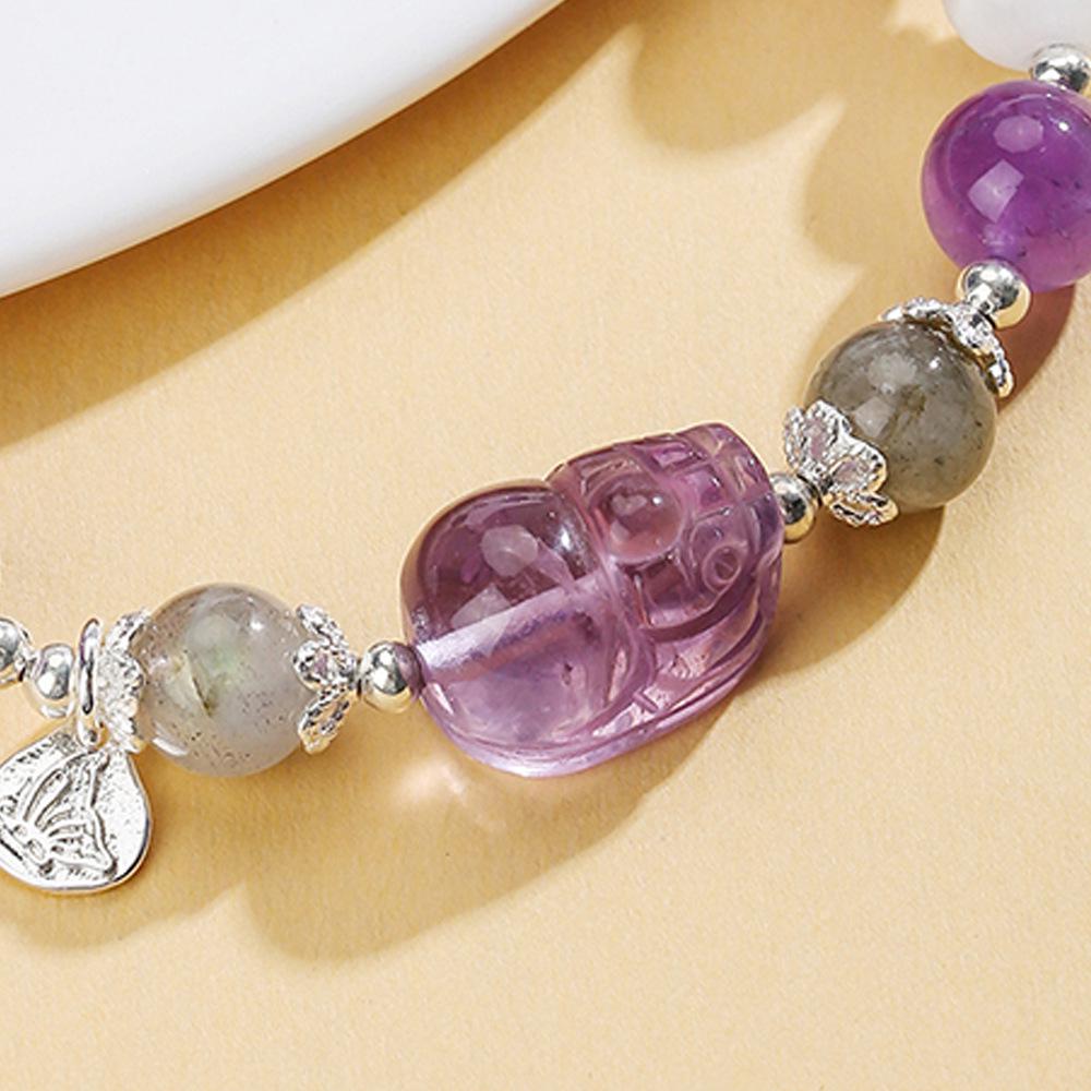 Amethyst Crystal Beaded Bracelet with Lucky Abacus Charm - Elegant DIY Handmade Jewelry for Women
