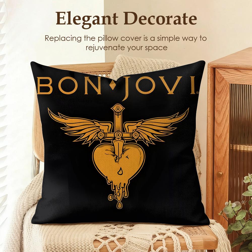 Band BBon Jovi Cushion Cover Natural Linen Organic Fabric DoubleSided Printing Sofa Home Decor Gift Pillow Case