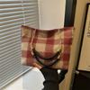 Fashionable Plaid Tote Bag For School And Daily Use With Soft Canvas Material