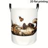 Laundry Hamper, Kitten Butterfly Cartoon Pattern, Storage Basket, Polyester, Round Laundry Basket, Storage Basket with Handles, Multi-Purpose Storage 