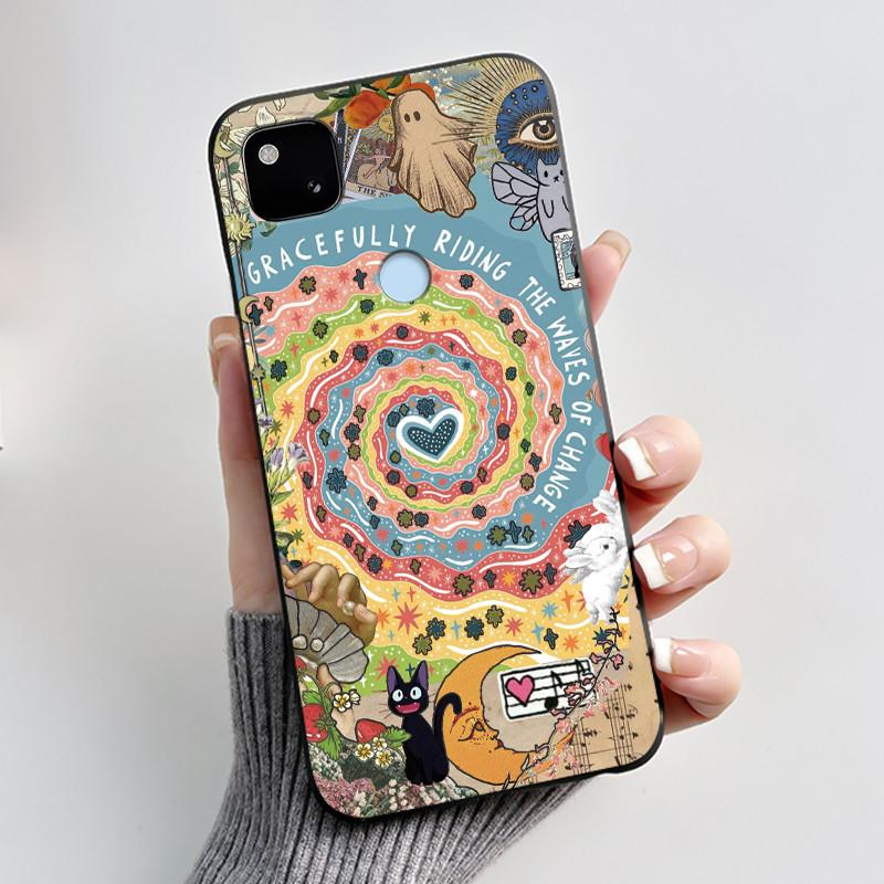 Coque Pour Google Pixel 4A 4 A 4G Noir Coque de Téléphone Esthétique Mignon Chat Dessin Animé Mince Souple TPU Silicone Arrière Pour Pixel4A Coquille