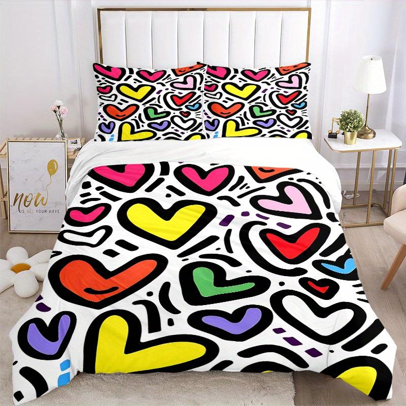 3pcs Colorful Hearts Bedding Set, Breathable and Soft, Suitable for All Seasons, Ideal for Home Use, Suitable for Bedroom Decor yy250821216