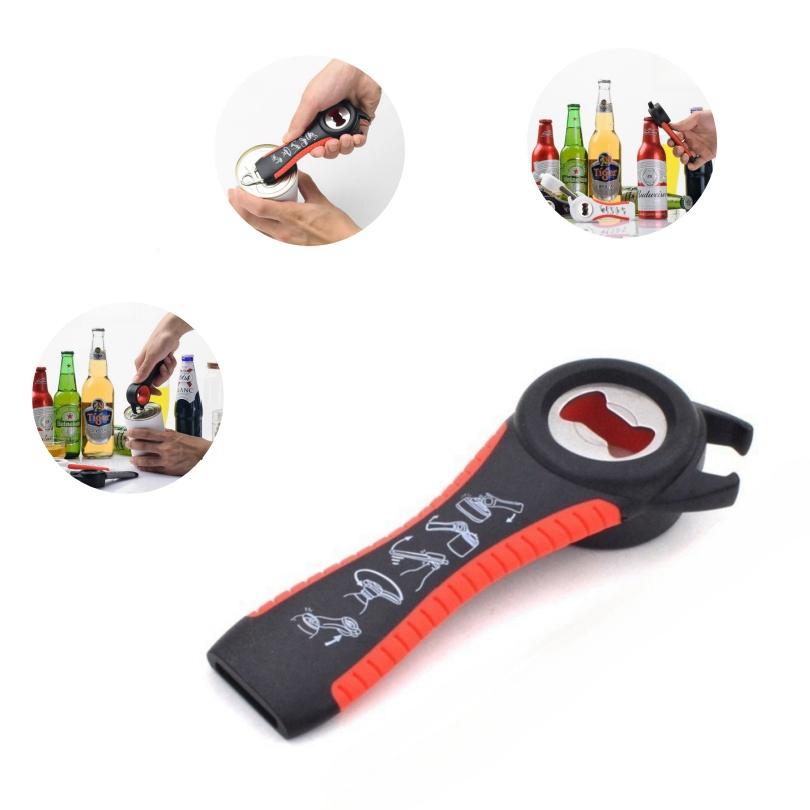 Stainless Steel 5-in-1 Multifunctional Opener Kit Bottle Can Jar Non Slip Rubber Pad Ergonomic Heavy Duty Space Saving Kitchen Tool