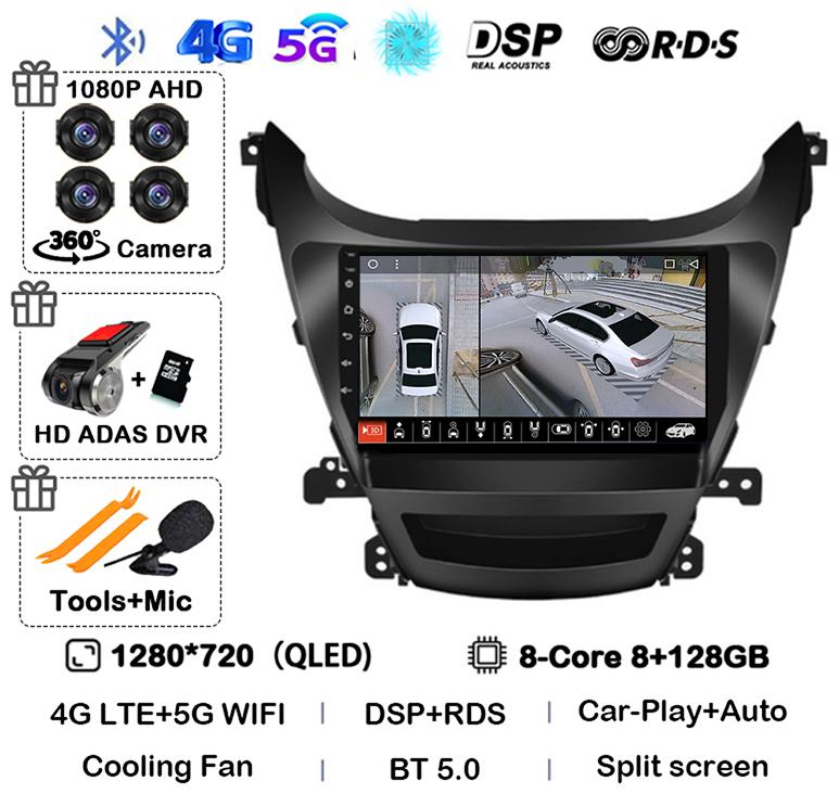 Android 14 Carplay Auto Car Radio For HYUNDAI ELANTRA 2011 2012 2013 2014 2015 2016 Multimedia Stereo Video Player GPS 4G WIFI