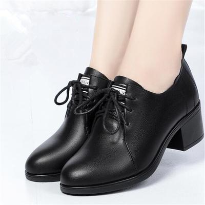 Fashion Women Shoes Chunky Heels Causal Lace Up Pumps Vintage Mid Heels Loafers Ladies Soft Sole Deep Mouth Single Shoes