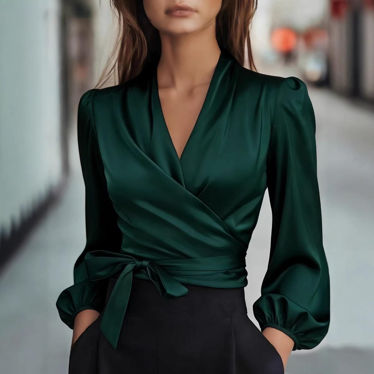 

Spring Summer Women s Elegant Satin Commute Blouse Shirt, Fashion Casual Top for Women, European American Style XXL