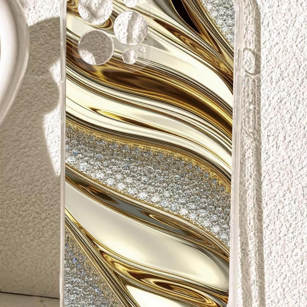 Gold Edge Sparkle Transparent Anti-Drop Case for iPhone 14/15/16/17 Pro Max Series