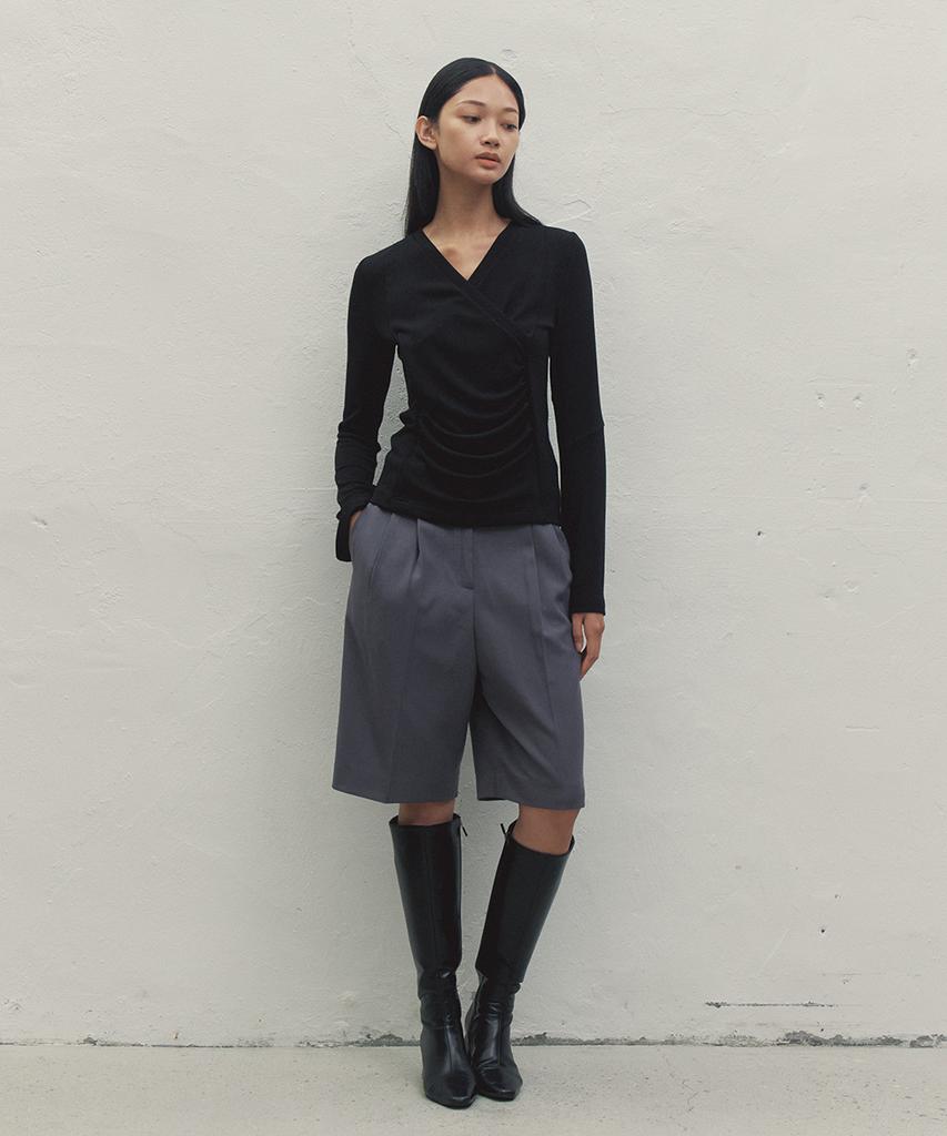 MAKE A TOAST Pintuck Bermuda Pants Dark Grey Mbdfpa006Dg