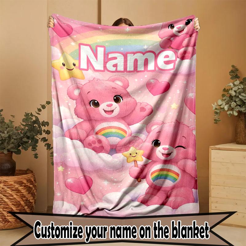 Custom Name Personalized Care Bears Print Blanket, Home Decor, Bedroom, Sofa, Camping, Couch, Gifts for Birthday ChristmasEnthusiasts