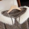 Women's Loose Fit Hooded Wool Blend Sweater with Large Faux Fur Collar