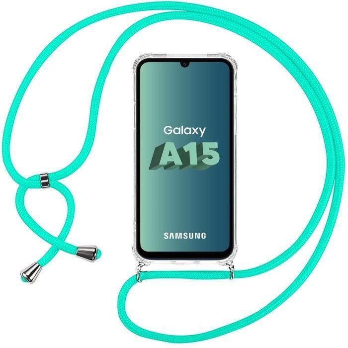 Coque de protection - BOOLING - pour Samsung Galaxy A15 4G-5G - Anti-rayures - Bandoulière turquoise - Souple