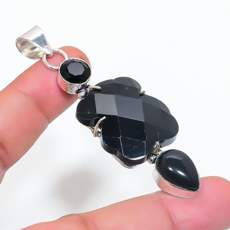 

Natural Black Spinel, Onyx 925 Sterling Silver Jewelry Pendant 2.80 C7L54
