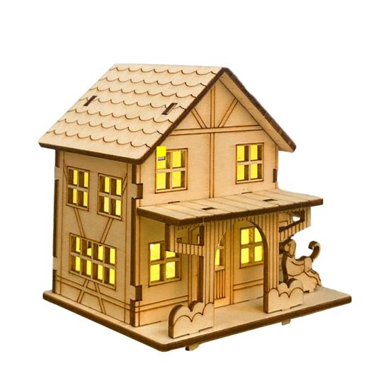 Wooden LED Lighted House Ornament Handcrafted Glowing Christmas House Decoration Xmas Holiday Party Desktop Decor